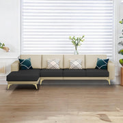Falco LHS 6 Seater L Shape Sofa Set for Living Room (Cream Black Fabric) Premium Fabric Sofa