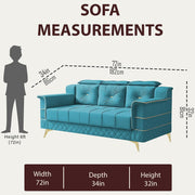 Julio 3 Seater Sofa Set for Living Room (Turquise Colour Fabric) Premium Fabric Sofa