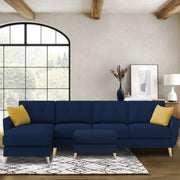 Lizel LHS 6 Seater L Shape Sofa Set with Center Table for Living Room (Blue Fabric) Premium Velvet Fabric Sofa