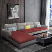Francis 6 Seater Sofa Set for Living Room (Maroon Grey Fabric) Left Side Sofa