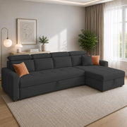 Casaliving Gagnon LHS 4 Seater L Shape Corner Sofa Cum Bed for Living Room with Storage (Black Fabric) Premium Fabric Sofa Cum Bed