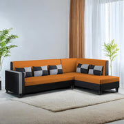 Nordy RHS 6 Seater L Shape Sofa Set for Living Room (Orange Black Colour) Premium Fabric Sofa Set