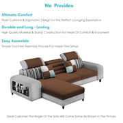 Samra LHS 4 Seater L Shape Sofa Set with 4 Puffy for Living Room (Brown Grey Fabric) Premium Fabric Sofa