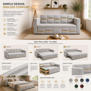 Casaliving Mordo 3 Seater Sofa Cum Bed for Living Room (Black Fabric) Premium Fabric Sofa Set