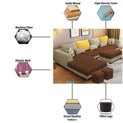 Minta LHS 8 Seater L Shape Sofa Set with Ottoman & 2 Puffy for Living Room (Green Fabric)