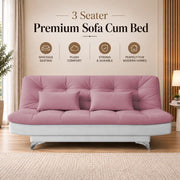 Casaliving Danny Sofa Cum Bed for Living Room Premium Fabric Sofa New 3 Seater Sofa Cum Bed Velvet Fabric with 2 Cushions and Suitable for All Indoor (Black Grey)