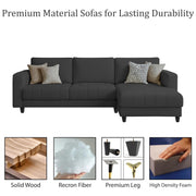 Oslo 4 Seater RHS L Shape Sofa Set for Living Room (Black Fabric) Premium Fabric Sofa Set for Living Room