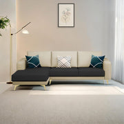 Falco LHS 4 Seater L Shape Sofa Set for Living Room (Cream Black Fabric) Premium Fabric Sofa