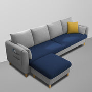 Robben 3 Seater Sofa Set with Center Table for Living Room (Blue Grey Colour) Premium Fabric Sofa