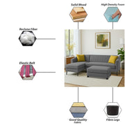 Neyami LHS 4 Seater with Ottoman L Shape Sofa Set for Living Room (Dark Grey) Premium Fabric Sofa Set