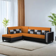 Nordy LHS 6 Seater L Shape Sofa Set for Living Room (Orange Black Colour) Premium Fabric Sofa Set