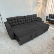 Grance LHS 4 Seater Corner Sofa Cum Bed for Living Room (Black Fabric) Premium Fabric Sofa