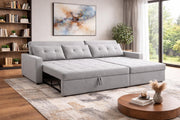 Casaliving Treshta 4 Seater LHS L - Shape Pull-Out Sofa Cum Bed with Storage Sofa for Living Room (Brown Fabric Color) Premium Fabric Sofa Set for Living Room Sofa Cum Bed