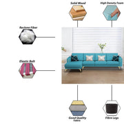 Falco LHS 6 Seater L Shape Sofa Set for Living Room (Turquise Fabric) Premium Fabric Sofa