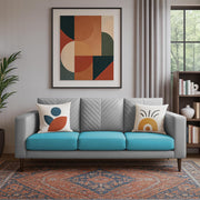 Mikasa 3 Seater Sofa Set for Living Room (Turquise Grey Colour Fabric) Premium Fabric Sofa