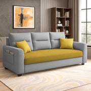 Evona 3 Seater Sofa Set for Living Room (Yellow Grey Colour Fabric) Premium Fabric Sofa