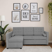 Megan LHS 4 Seater L Shaped Sofa Cum Bed for Living Room (Dark Grey Fabric) Premium Fabric Sofa