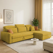 Gagnon LHS 6 Seater L Shape Corner Sofa Cum Bed for Living Room (Yellow Fabric) Premium Fabric Sofa