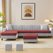 Casaliving Garcia 8 Seater RHS L Shape Sofa Set with Ottoman & 2 Puffy for Living Room (Grey Colour Fabric) Premium Fabric Sofa