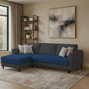 Oslo 4 Seater LHS L Shape Sofa Set for Living Room (Blue Black Fabric) Premium Fabric Sofa Set for Living Room