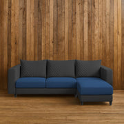 Mikasa 4 Seater RHS L Shape Sofa Set for Living Room (Blue Black Fabric) Premium Fabric Sofa Set for Living Room
