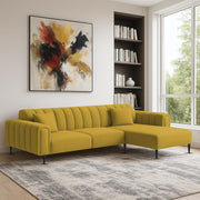 Damian RHS 4 Seater L Shape Sofa Set for Living Room (Yellow Colour Fabric) Premium Fabric Sofa Set for Living Room