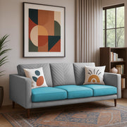 Mikasa 3 Seater Sofa Set for Living Room (Turquise Grey Colour Fabric) Premium Fabric Sofa