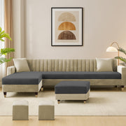 Garcia RHS 8 Seater L Shape Sofa Set with Ottoman & 2 Puffy for Living Room (Dark Grey) Premium Fabric Sofa Set