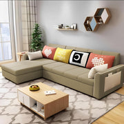 Denis 5 Seater L Shape Sofa Set for Living Room (Cream Fabric) Premium Fabric Sofa