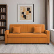 Cameron 3 Seater Sofa Cum Bed for Living Room (Orange Fabric) Premium Fabric Sofa