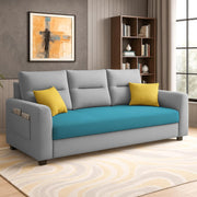 Evona 3 Seater Sofa Set for Living Room (Turquise Grey Colour Fabric) Premium Fabric Sofa