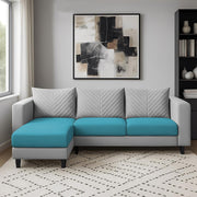 Mikasa 4 Seater LHS L Shape Sofa Set for Living Room (Turquise Grey Fabric) Premium Fabric Sofa Set for Living Room