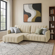 Netlie 4 Seater LHS L Shape Sofa Set for Living Room (Cream Fabric) Premium Fabric Sofa Set for Living Room