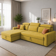 Casaliving Gagnon LHS 4 Seater L Shape Corner Sofa Cum Bed for Living Room with Storage (Black Fabric) Premium Fabric Sofa Cum Bed