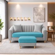 Casaliving Doraldo 2 Seater with Ottoman Sofa Set for Living Room (Black Colour) Premium Fabric Sofa Set