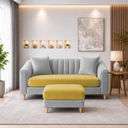 Casaliving Doraldo 2 Seater with Ottoman Sofa Set for Living Room (Black Colour) Premium Fabric Sofa Set