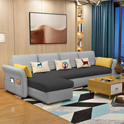 Ventos LHS 6 Seater L Shape Sofa Set for Living Room (Black Grey) Premium Velvet Fabric