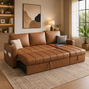 Casaliving Glanie LHS 4 Seater Corner Sofa Cum Bed for Living Room with Storage (Beige Fabric) Leatherette Fabric Sofa with Cup Holder