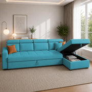 Casaliving Gagnon LHS 4 Seater L Shape Corner Sofa Cum Bed for Living Room with Storage (Black Fabric) Premium Fabric Sofa Cum Bed