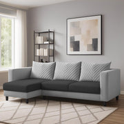 Mikasa 4 Seater LHS L Shape Sofa Set for Living Room (Black Grey Fabric) Premium Fabric Sofa Set for Living Room