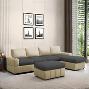 Rone 6 Seater L-Shaped & U-Shaped Sofas Set for Living Room – (Cream Black Colour Fabric) Premium Comfort Sofa