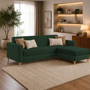Casaliving Daxos 4 Seater L Shape Sofa Set with Movable Ottoman | Flexible Left or Right Layout | Cozy Velvet Fabric | Soft Touch Seating | Modern Designer Sofa for Living Room (Black)