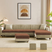 Casaliving Garcia 8 Seater RHS L Shape Sofa Set with Ottoman & 2 Puffy for Living Room (Grey Colour Fabric) Premium Fabric Sofa