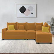 Inclair RHS 6 Seater L Shape Sofa Set for Living Room (Orange Fabric) Premium Fabric Sofa
