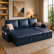 Casaliving Glanie LHS 4 Seater Corner Sofa Cum Bed for Living Room with Storage (Beige Fabric) Leatherette Fabric Sofa with Cup Holder