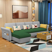 Ventos LHS 6 Seater L Shape Sofa Set for Living Room (Green Grey) Premium Velvet Fabric