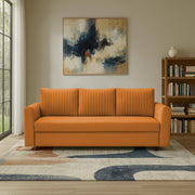 Clifton 3 Seater Sofa Cum Bed for Living Room (Orange Fabric) Premium Fabric Sofa