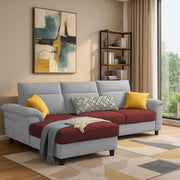 Casaliving Seams LHS 4 Seater L Shape Sofa for Living Room (Black Fabric) Premium Fabric Sofa