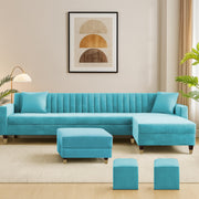 Casaliving Garcia 8 Seater RHS L Shape Sofa Set with Ottoman & 2 Puffy for Living Room (Grey Colour Fabric) Premium Fabric Sofa