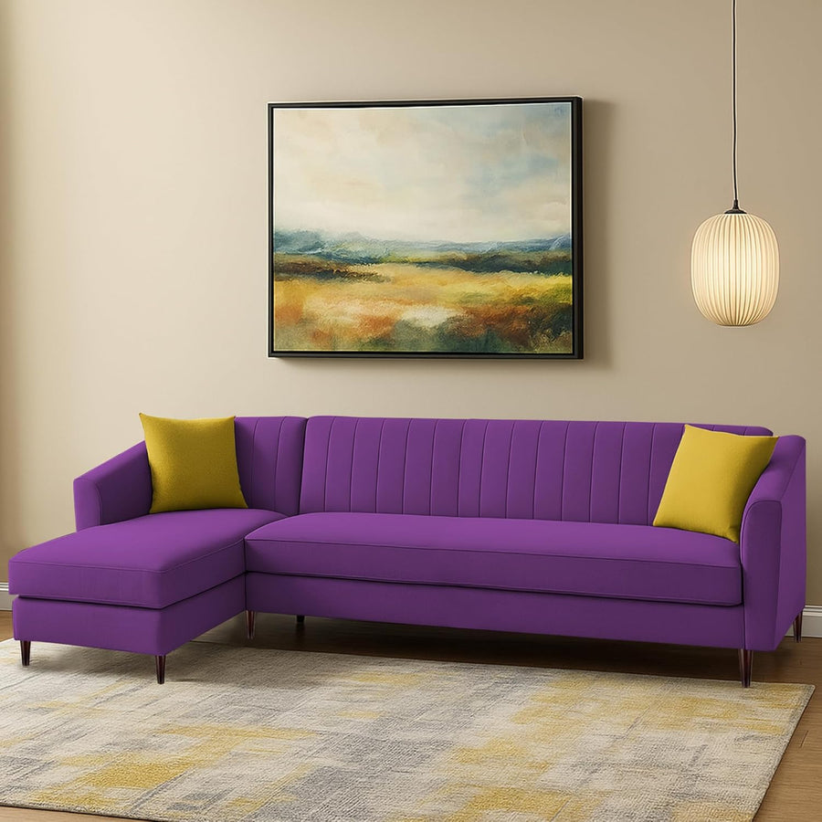 Neyami LHS 6 Seater L Shape Sofa Set for Living Room (Purple) Premium Fabric Sofa Set